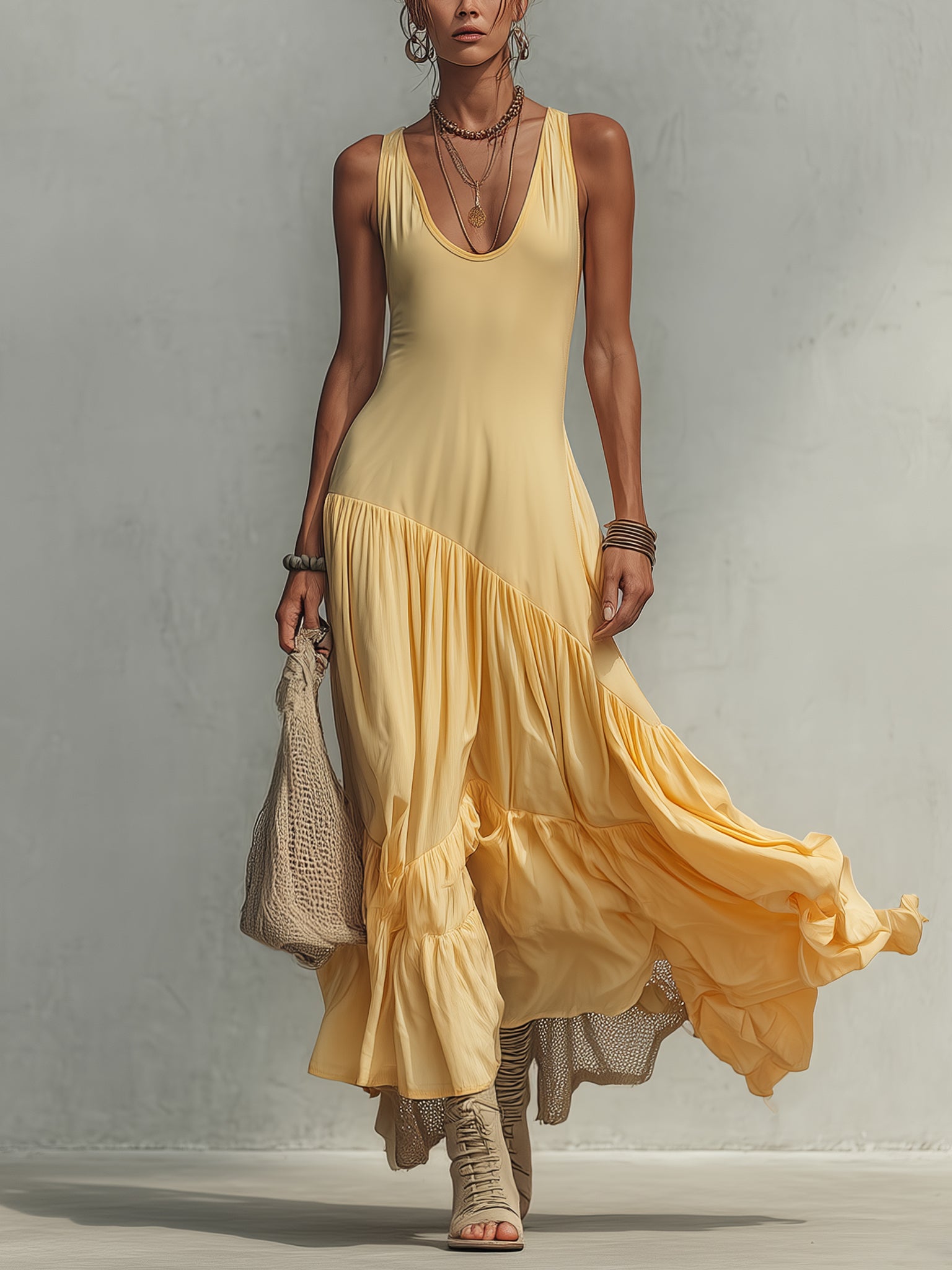 Yellow Sleeveless Stretch Maxi Dress
