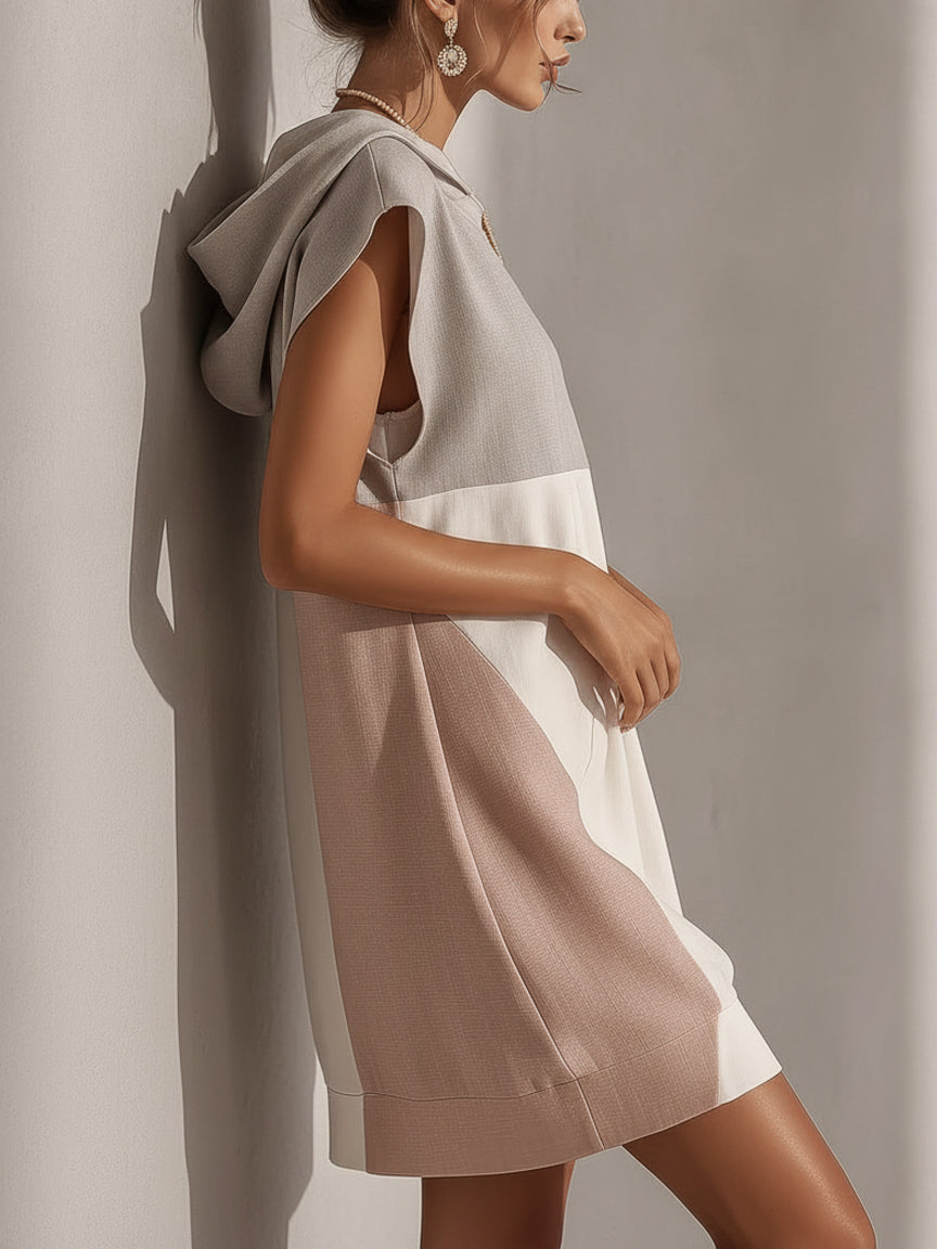 Light Gray Sleeveless Hooded Linen Mini Dress