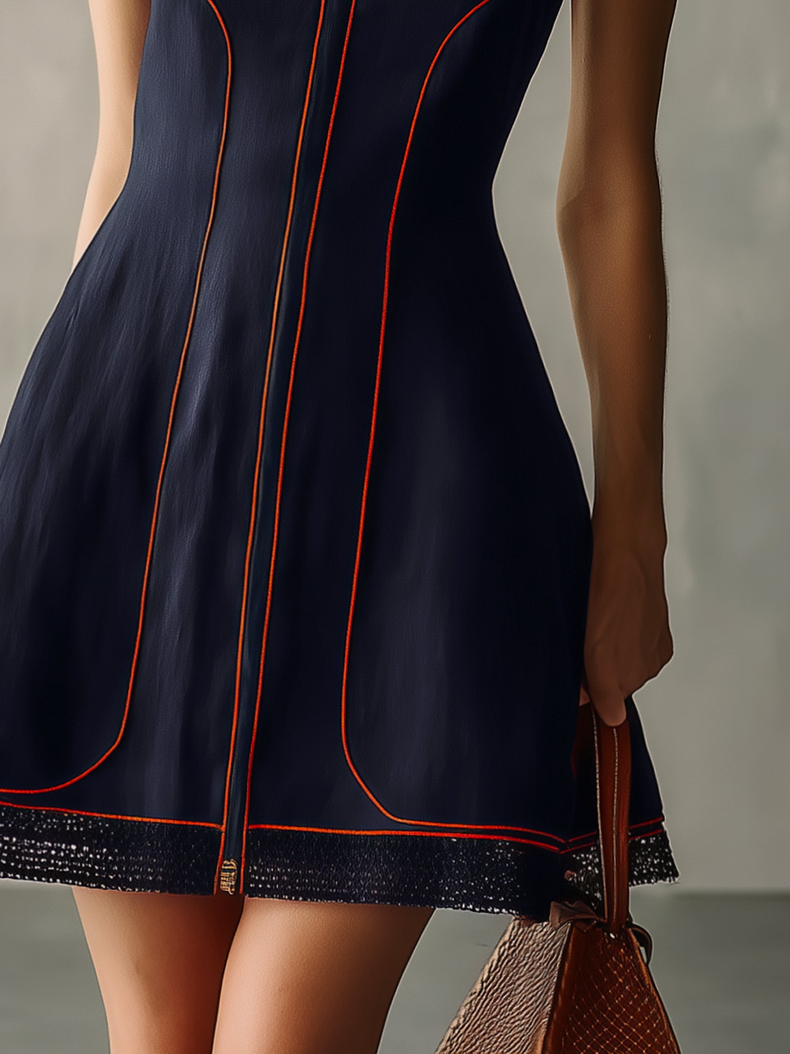 Navy Color Block Zip Front Mini Dress