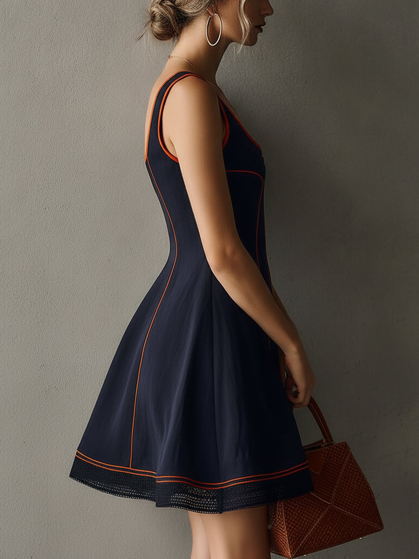 Navy Color Block Zip Front Mini Dress