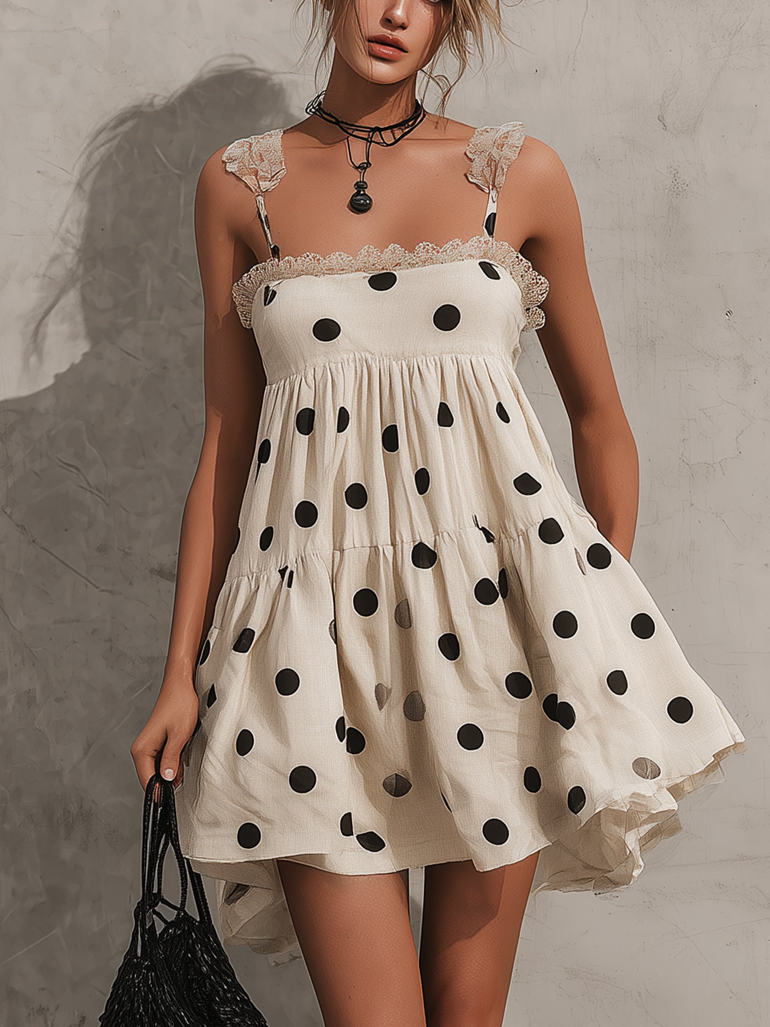 Polka Dot Linen Blend Mini Dress