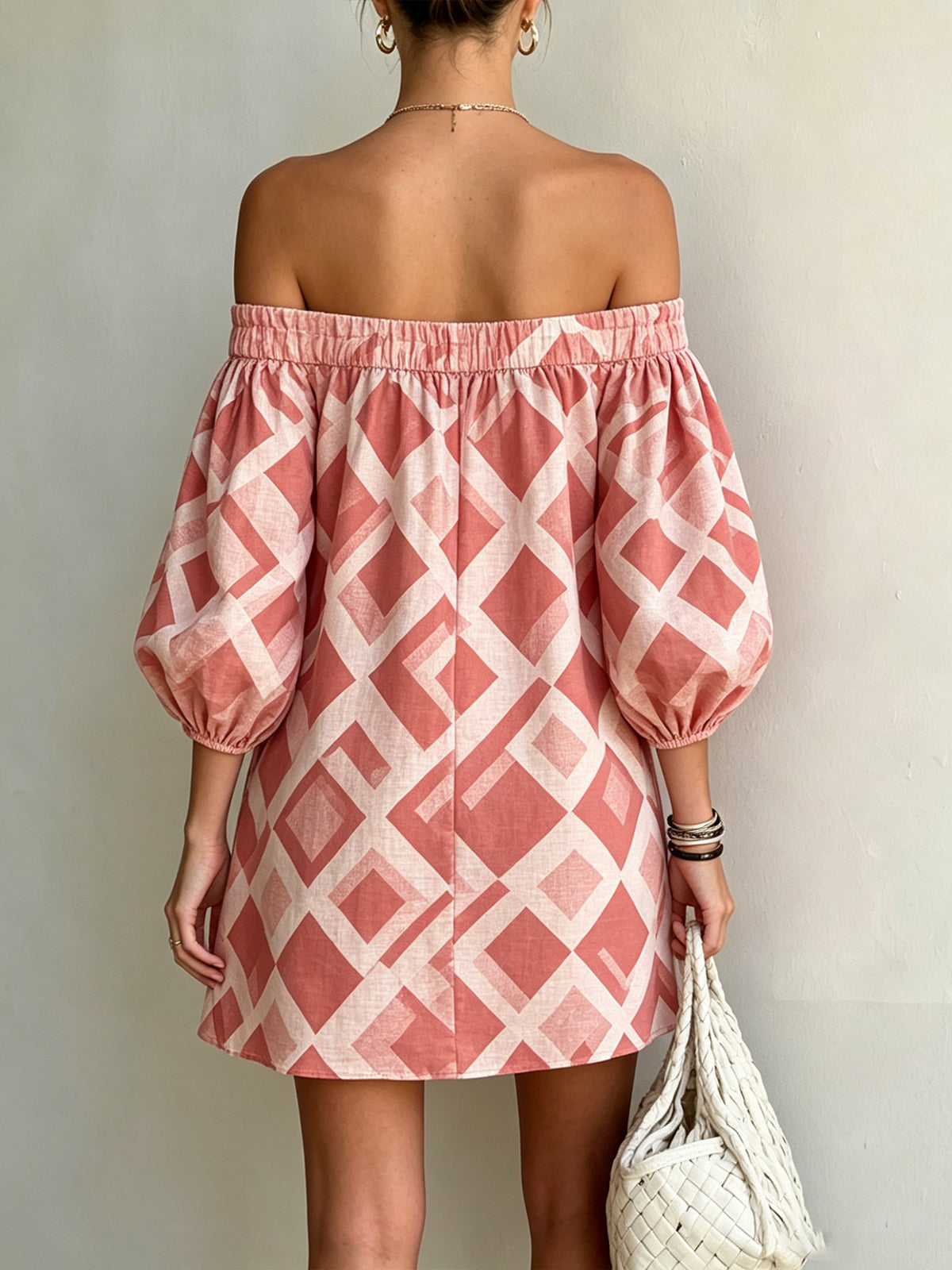 Pink Off-Shoulder Mini Dress With Balloon Sleeves