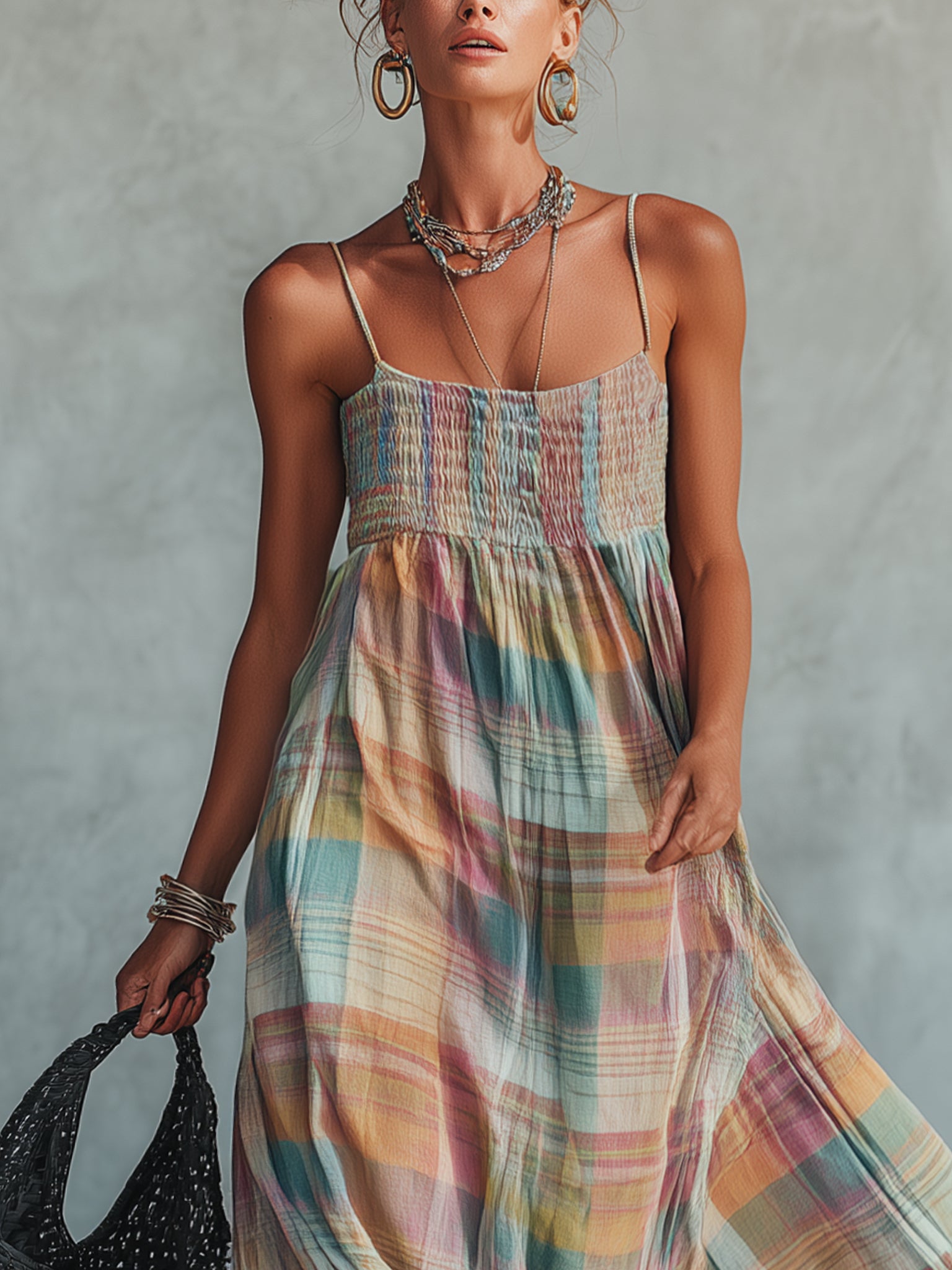 Multicolor Plaid Maxi Dress