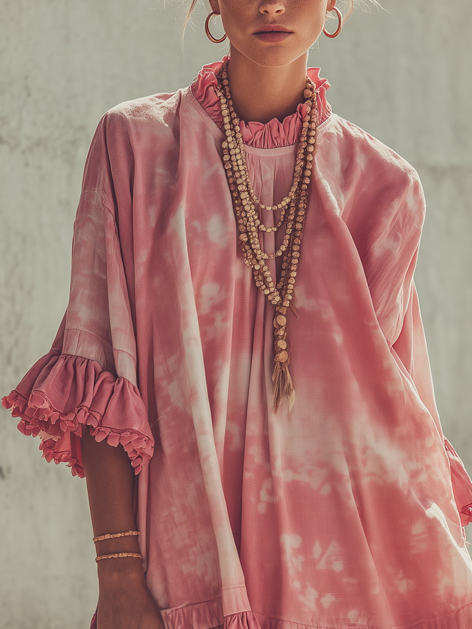 Pink Tie Dye Cotton Linen Mini Dress