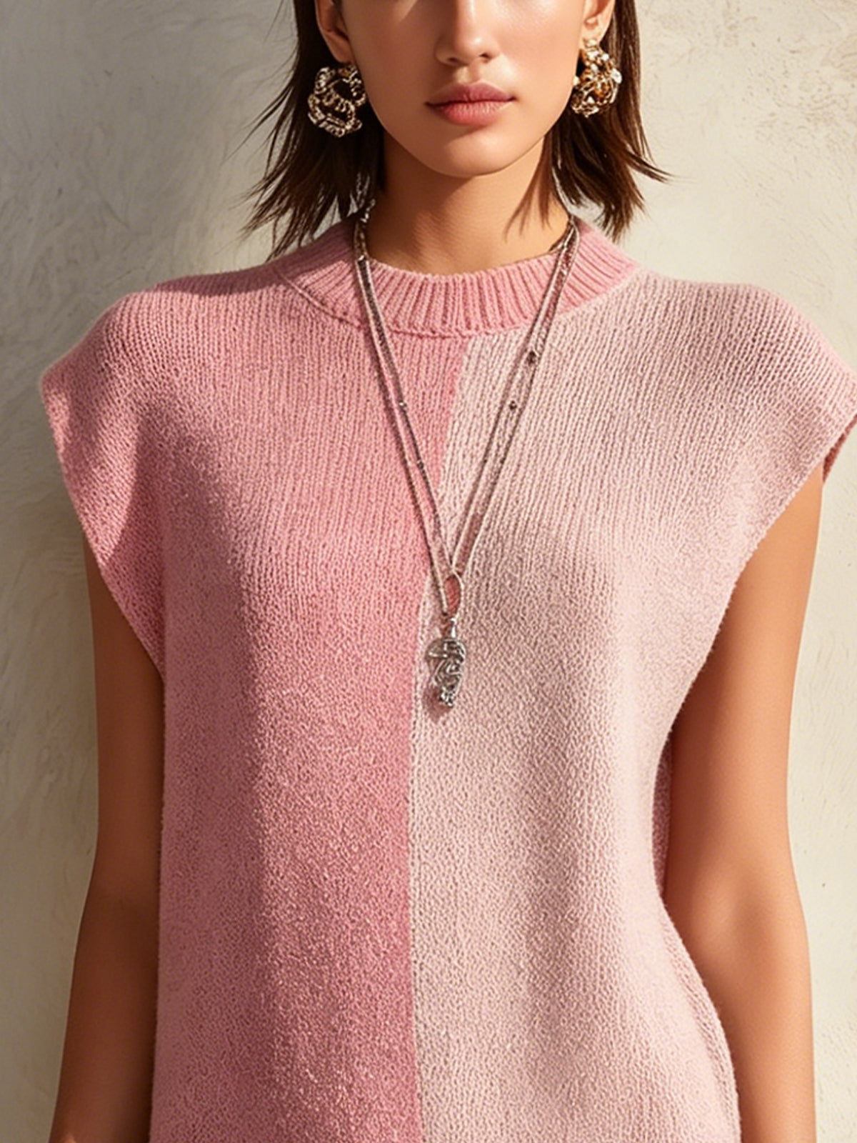 Two-Tone Blush Pink Sleeveless Knit Mini Dress