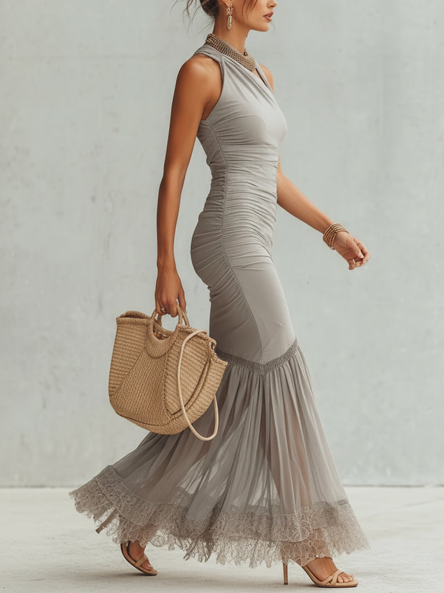 Gray Asymmetrical Sleeveless Bodycon Dress