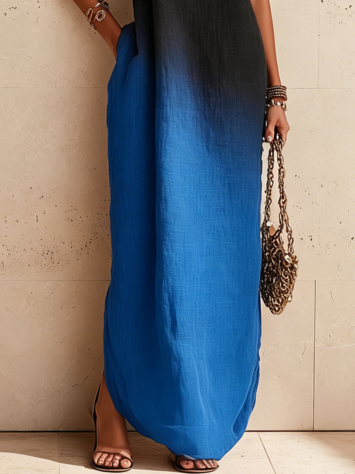 Black And Blue Ombre Spaghetti Strap Maxi Dress