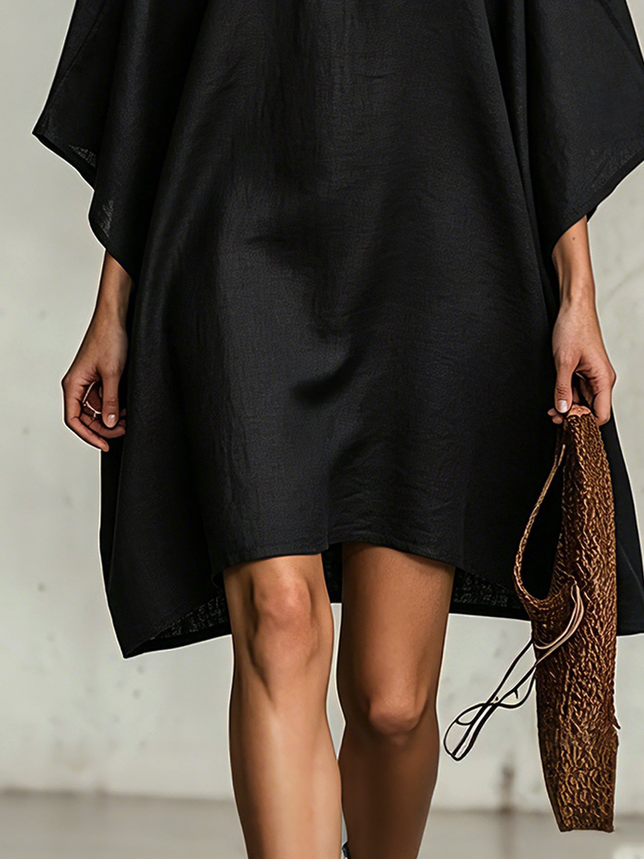 Black Linen Embroidered Off Shoulder Mini Dress
