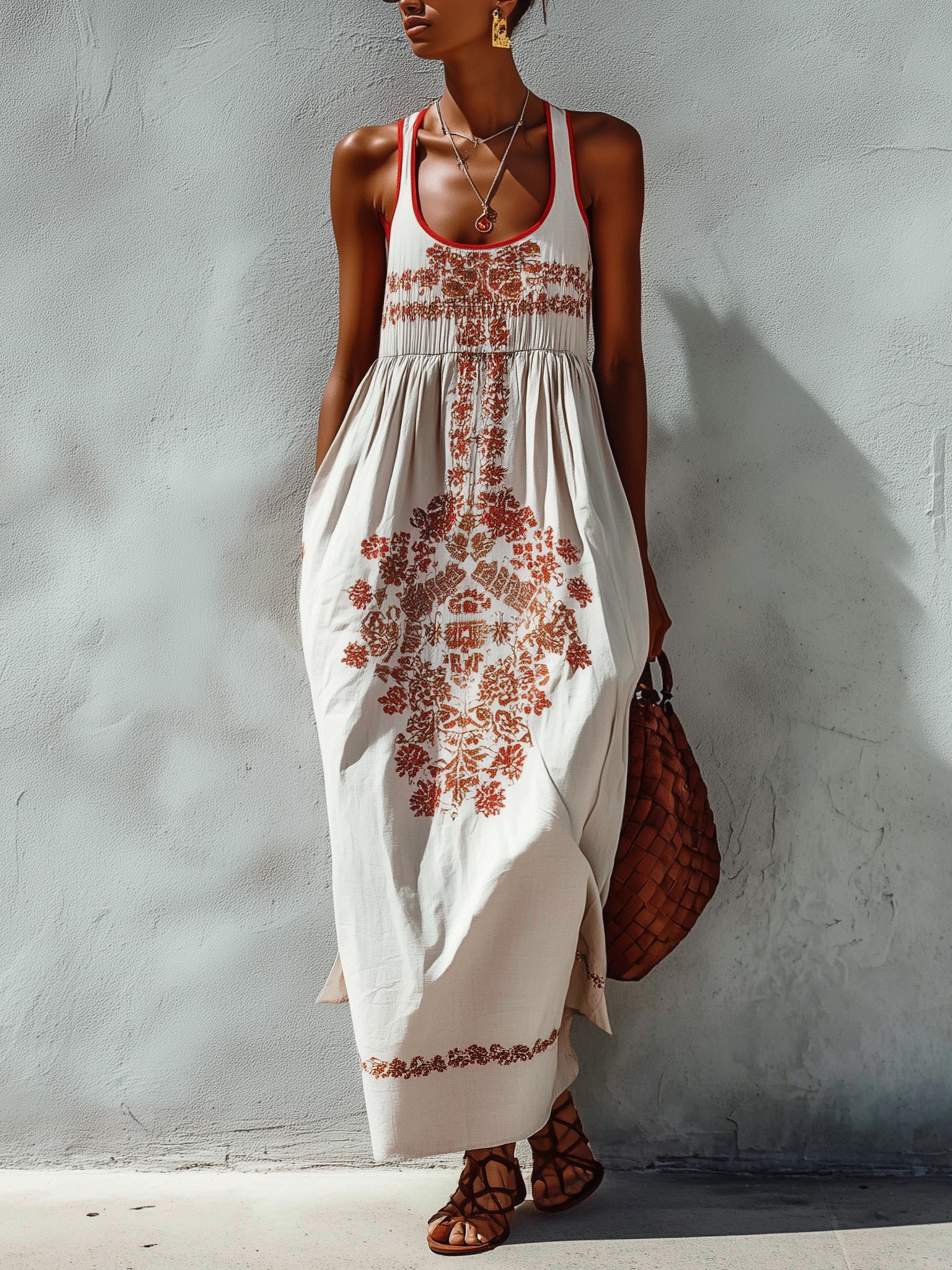 White Floral Print Sleeveless Maxi Dress