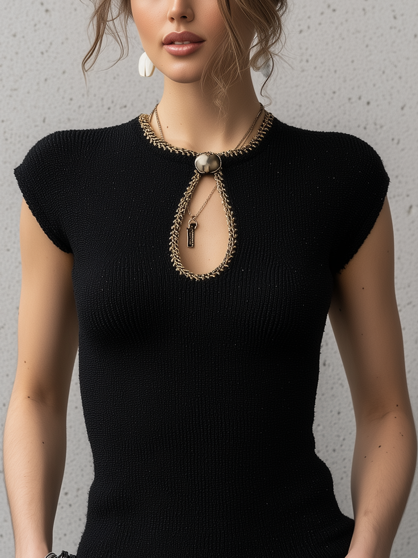 Black Knit Sleeveless Sweater With Keyhole Cutout