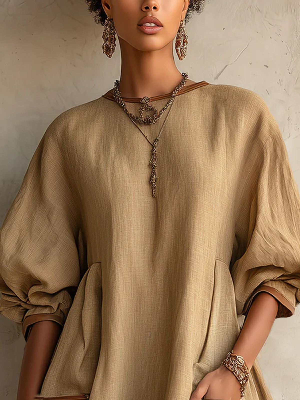 Khaki Oversized Textured Pocket Mini Dress