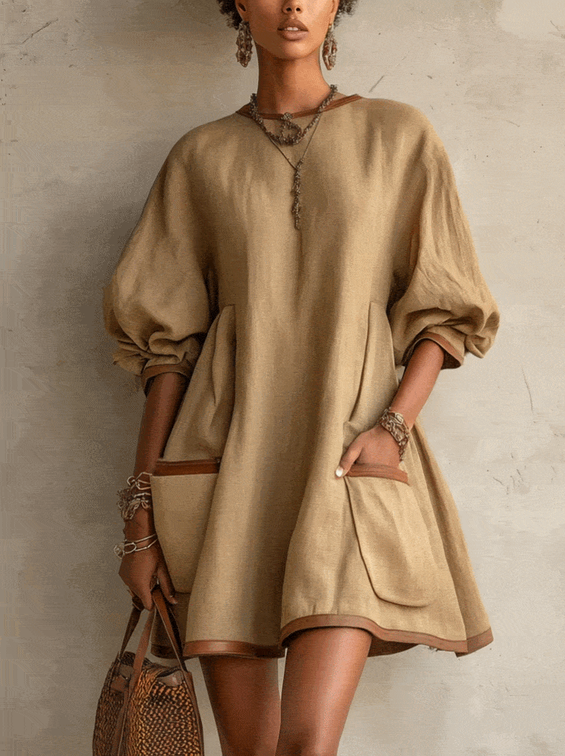 Khaki Oversized Textured Pocket Mini Dress