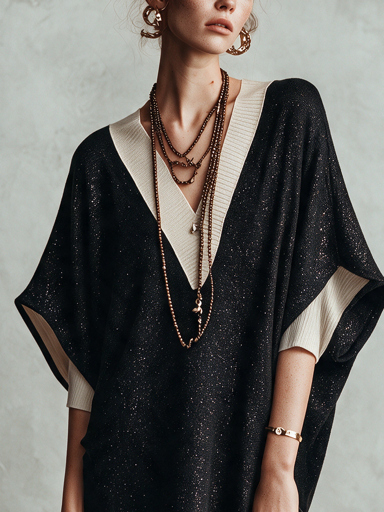 Black Shimmer Color Block Knit Mini Dress