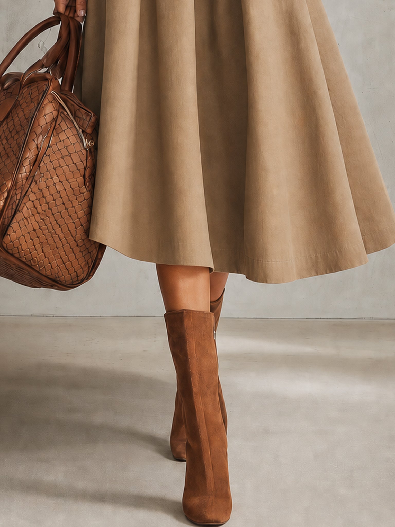 Khaki Half Zip Long Sleeve Midi Dress Belt Not Included