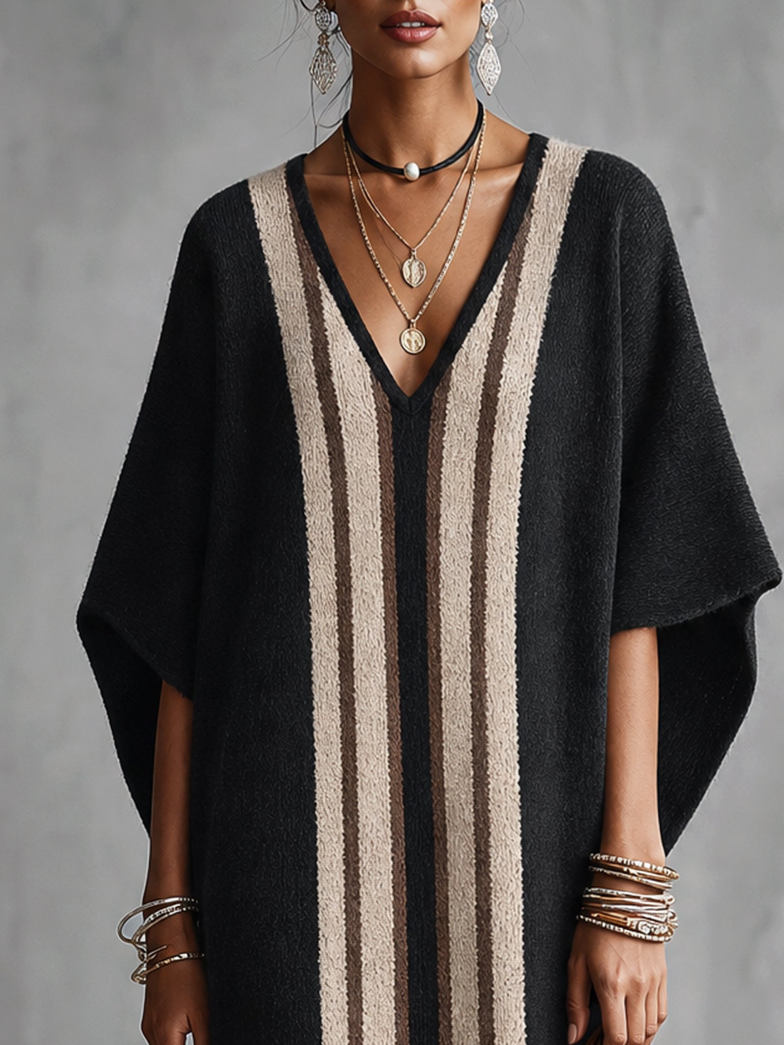 Black Color Block Knit Fringe Mini Dress