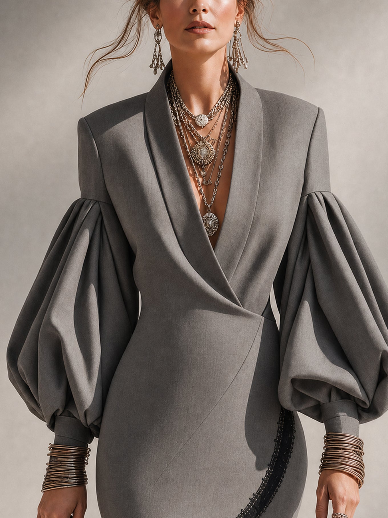 Gray Sculpted Lapel Mini Dress