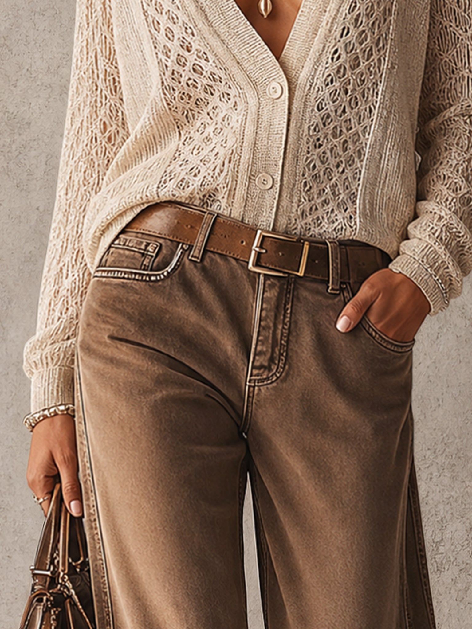 Beige Lightweight Knit Long Sleeve Cardigan