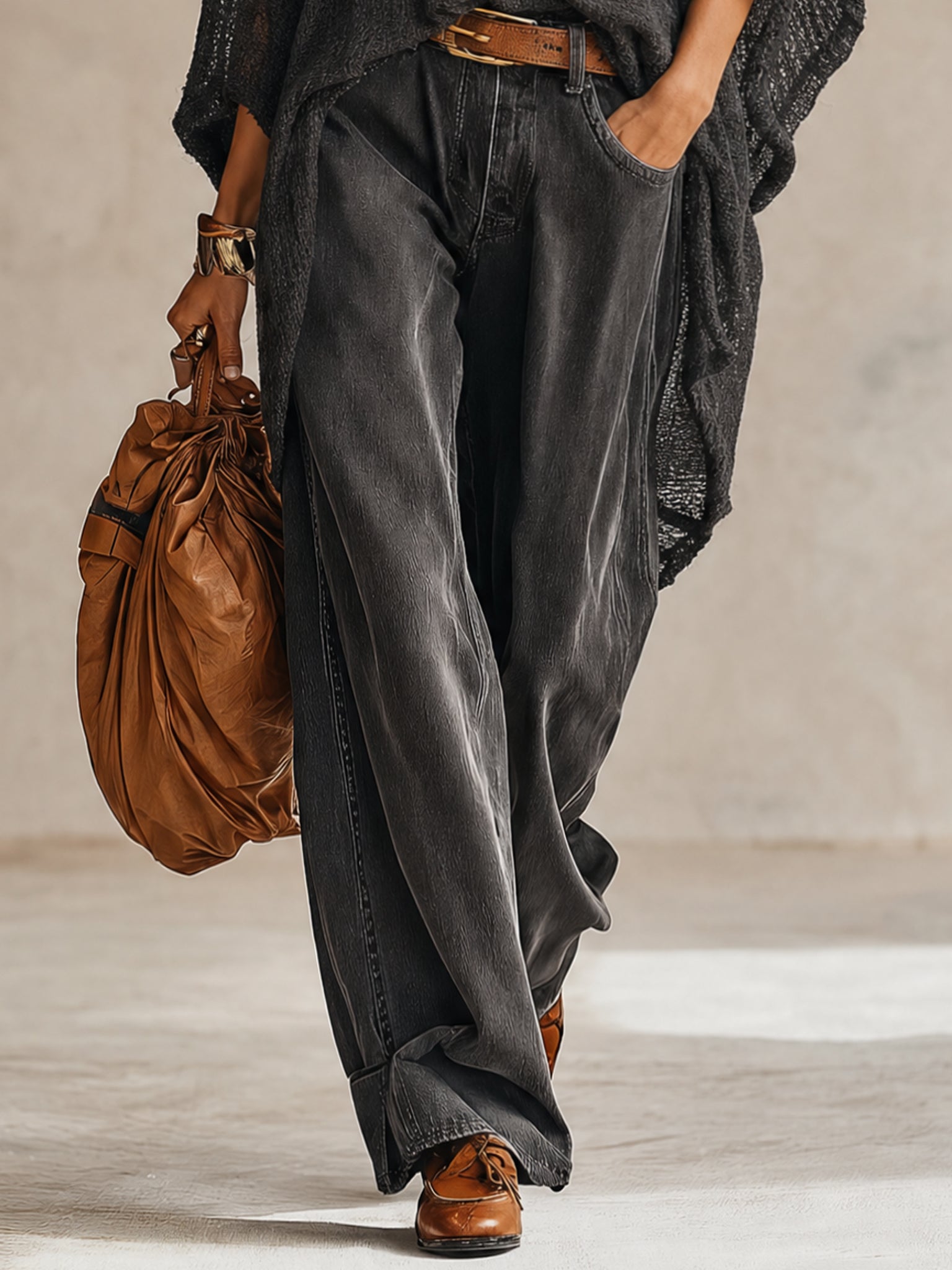 Black Shimmer V-Neck Loose Long Sleeve Sweater