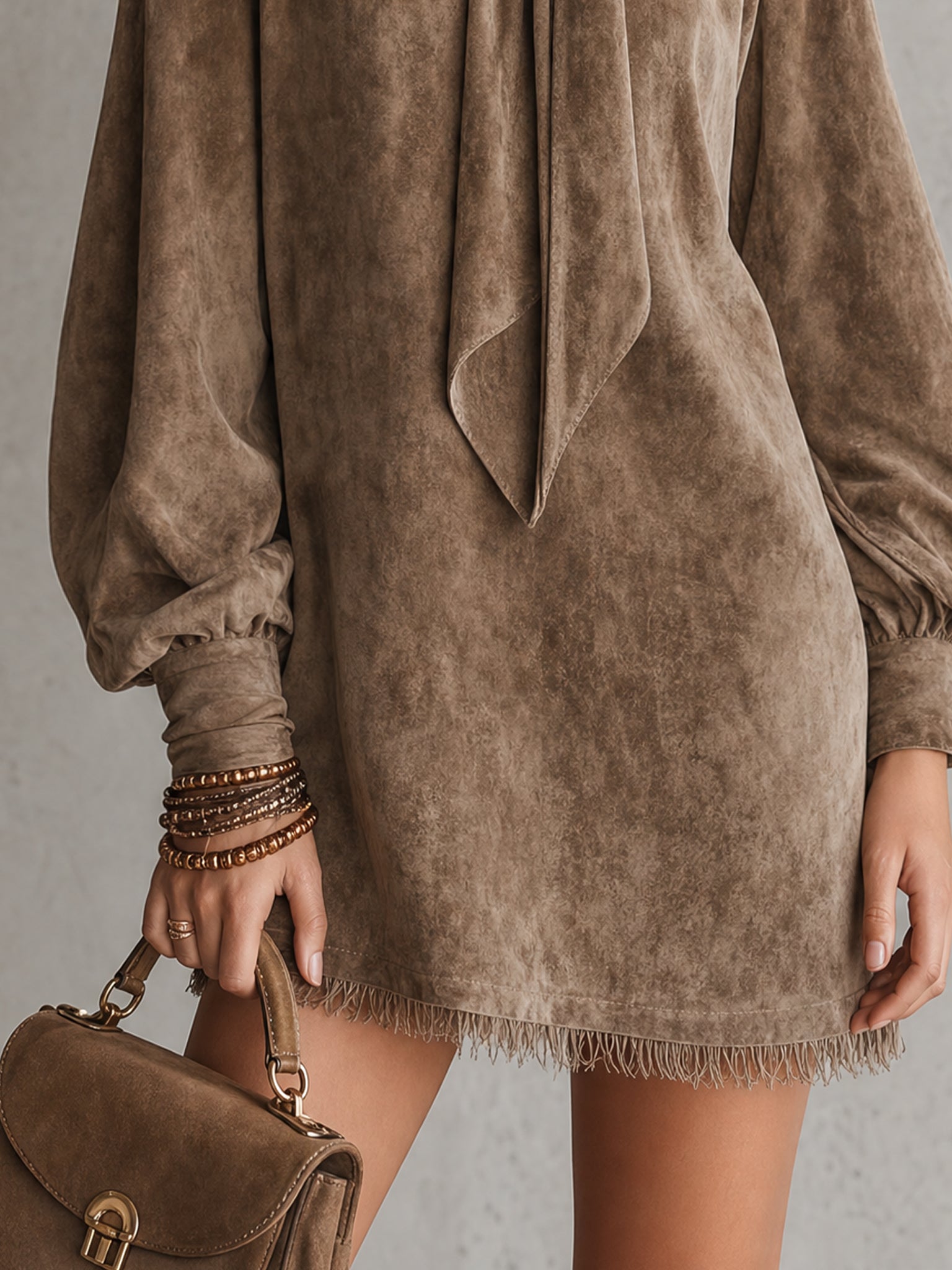 Brown Vintage Faux Suede Loose Mini Dress