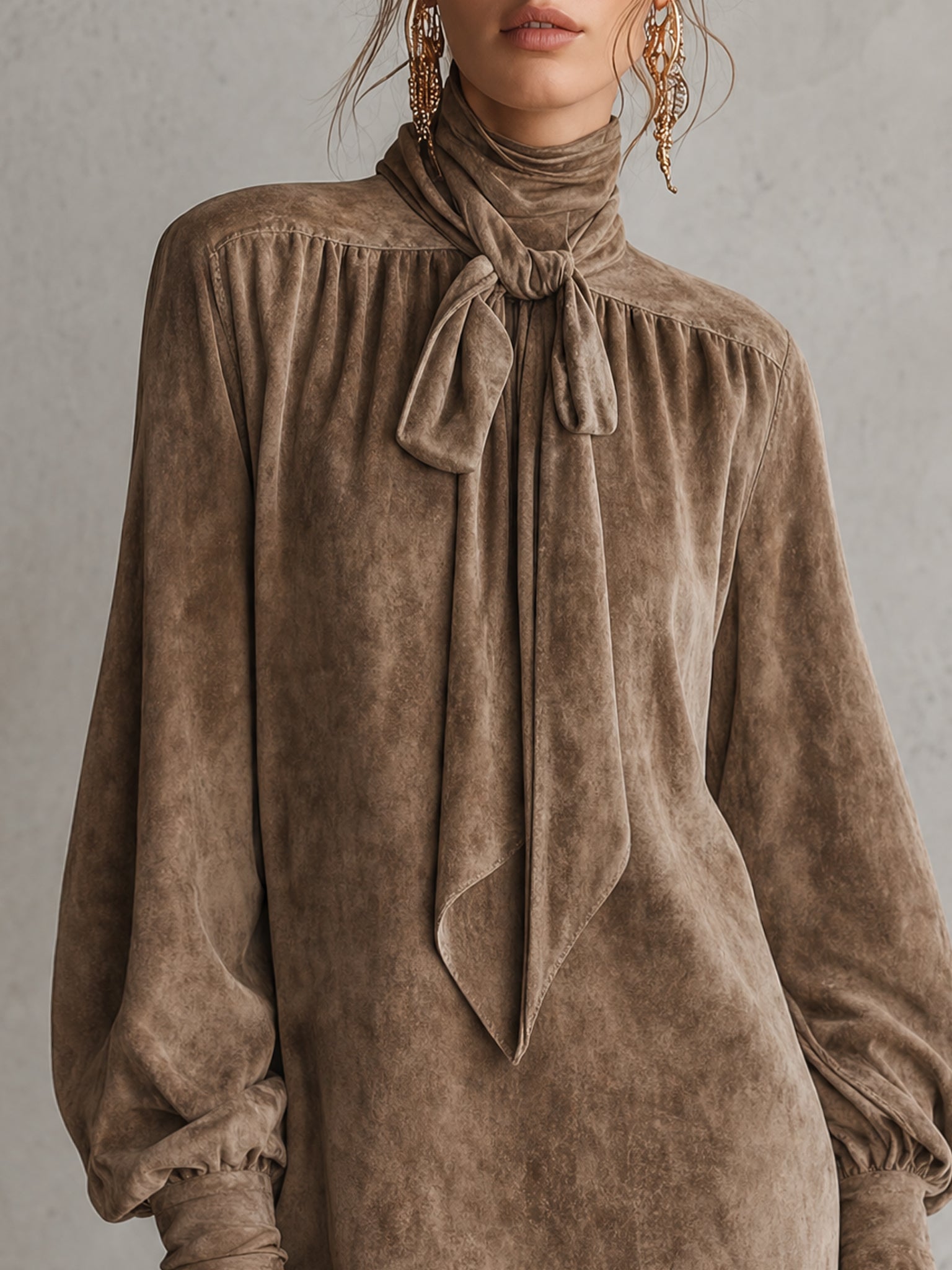 Brown Vintage Faux Suede Loose Mini Dress