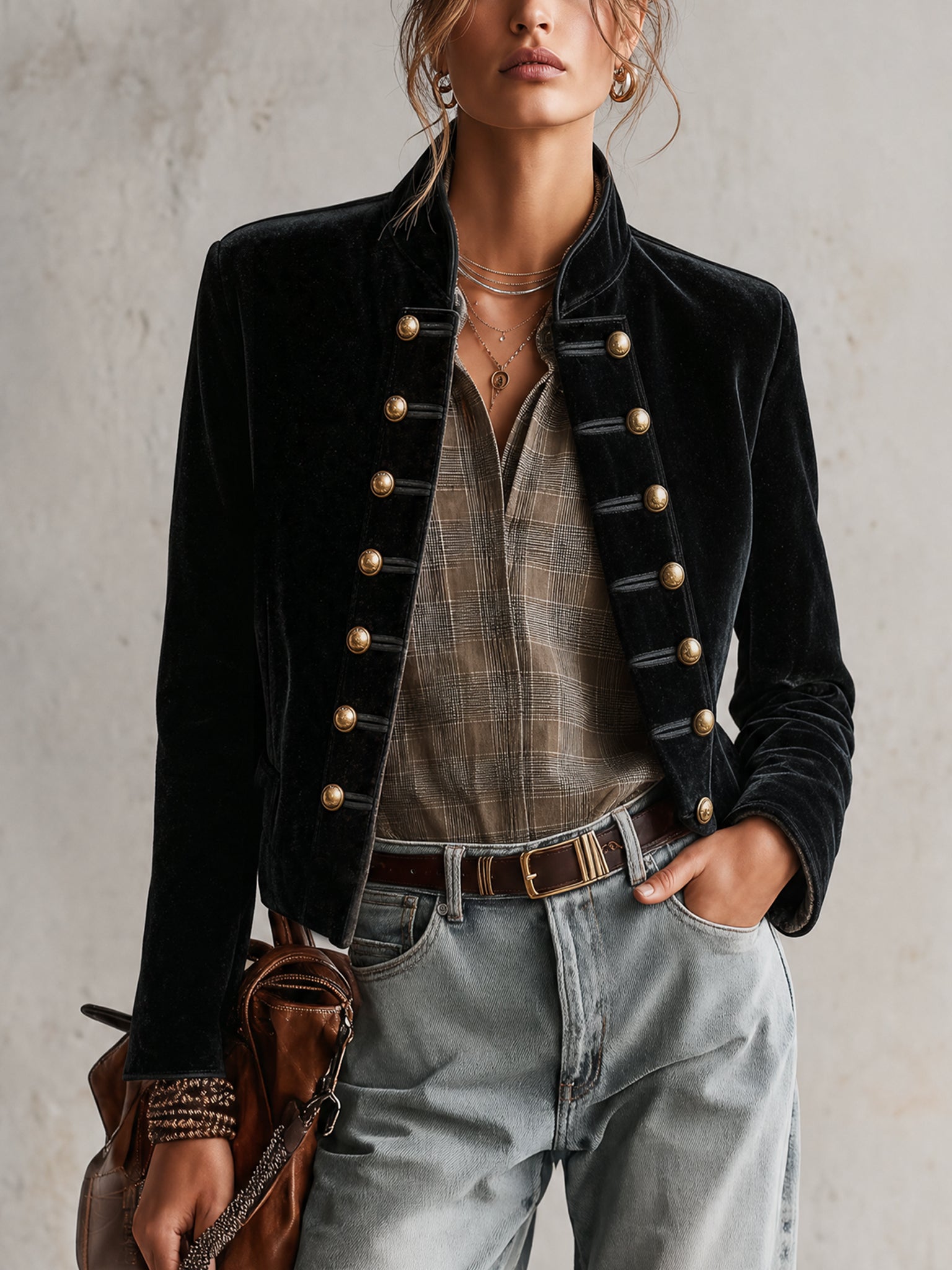 Black Velvet Vintage Gold Button Jacket