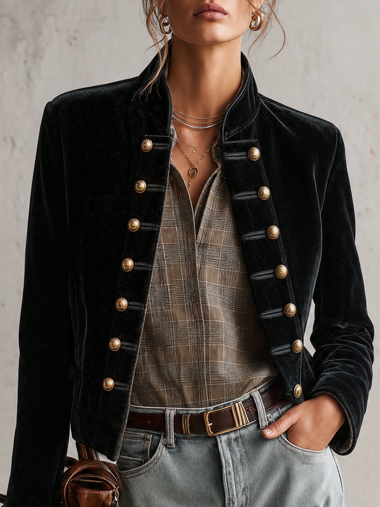 Black Velvet Vintage Gold Button Jacket