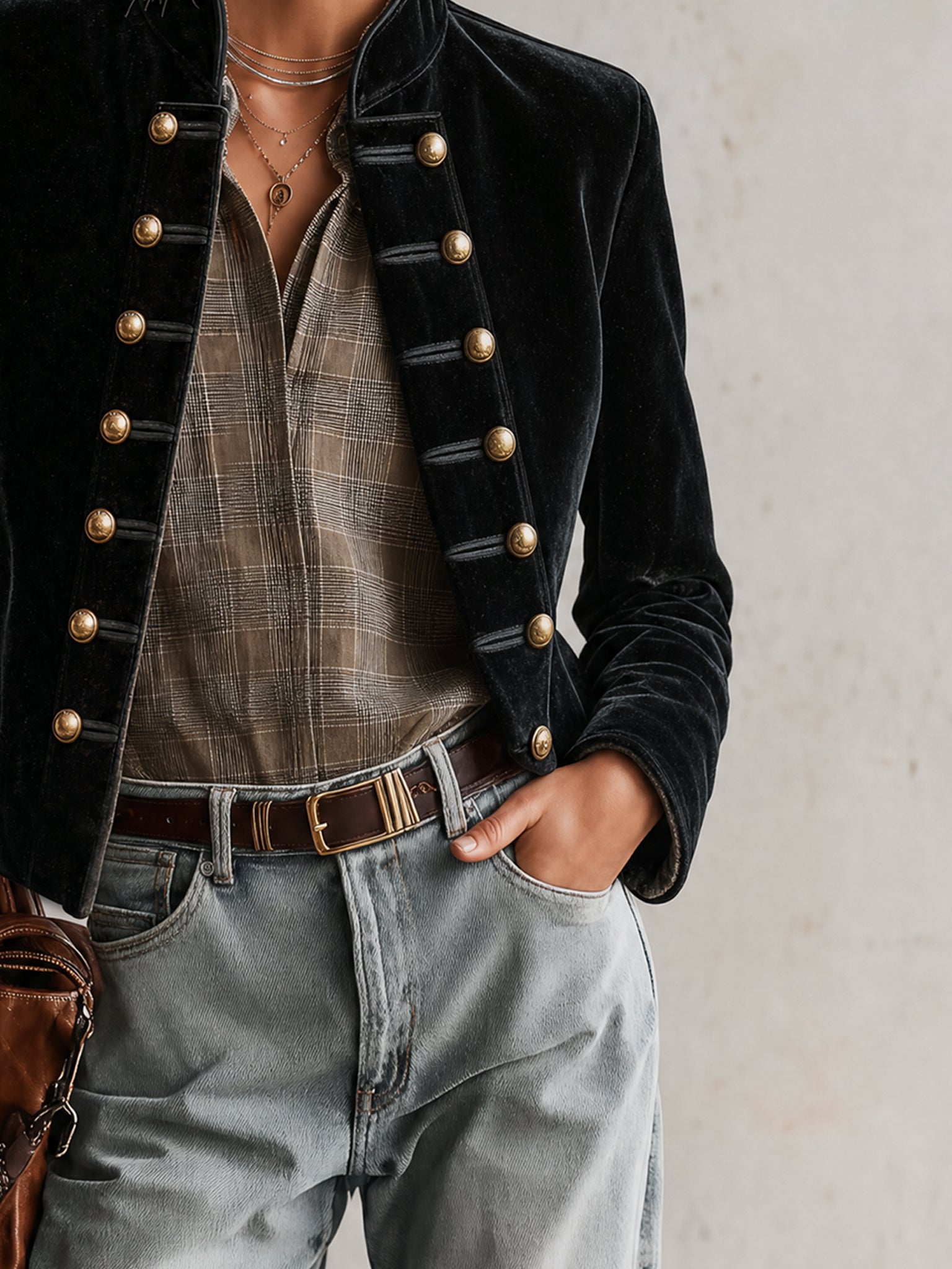 Black Velvet Vintage Gold Button Jacket