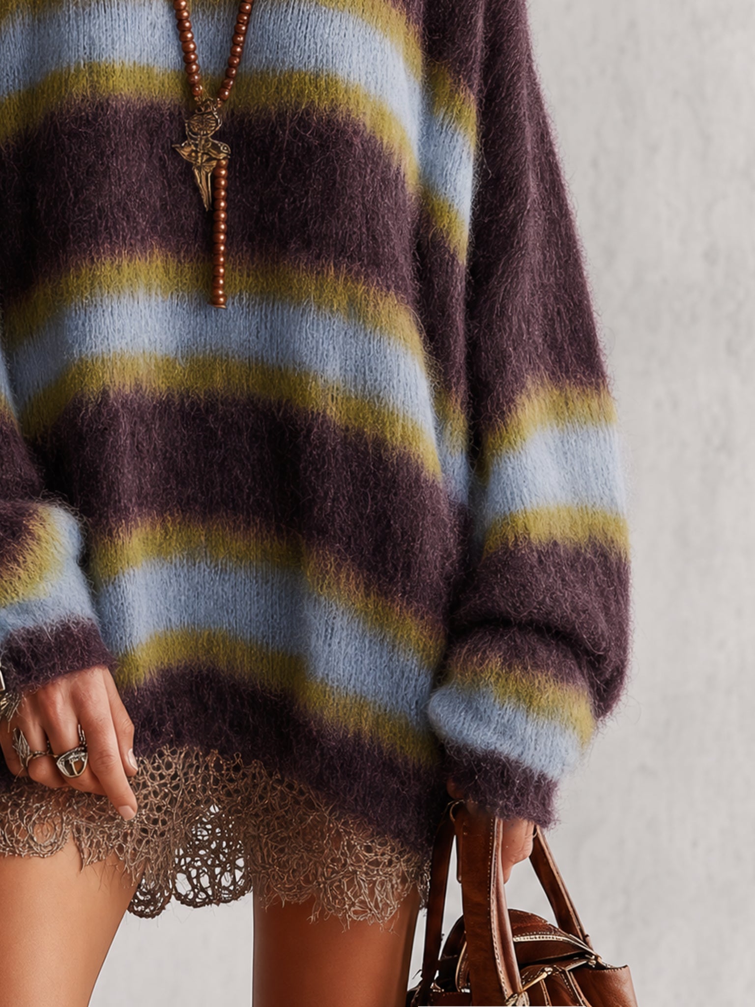 Color Block Mohair Loose Mini Dress