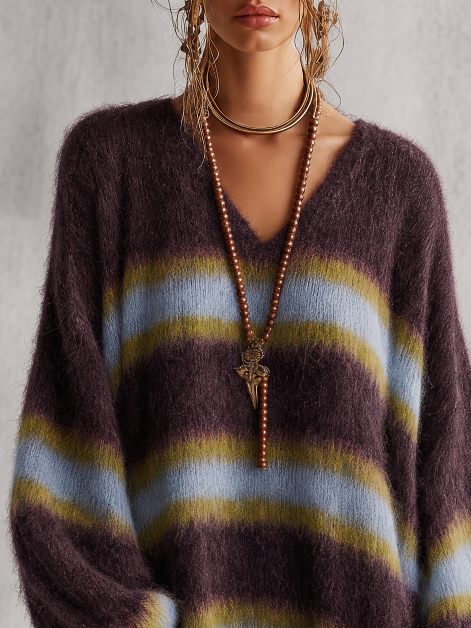 Color Block Mohair Loose Mini Dress