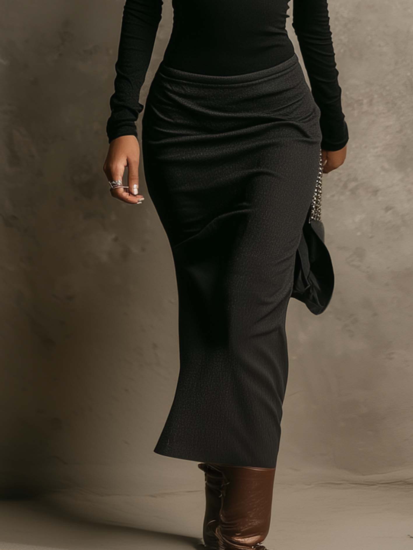 Black And Gray Cold Shoulder Patchwork Bodycon Maxi Dress