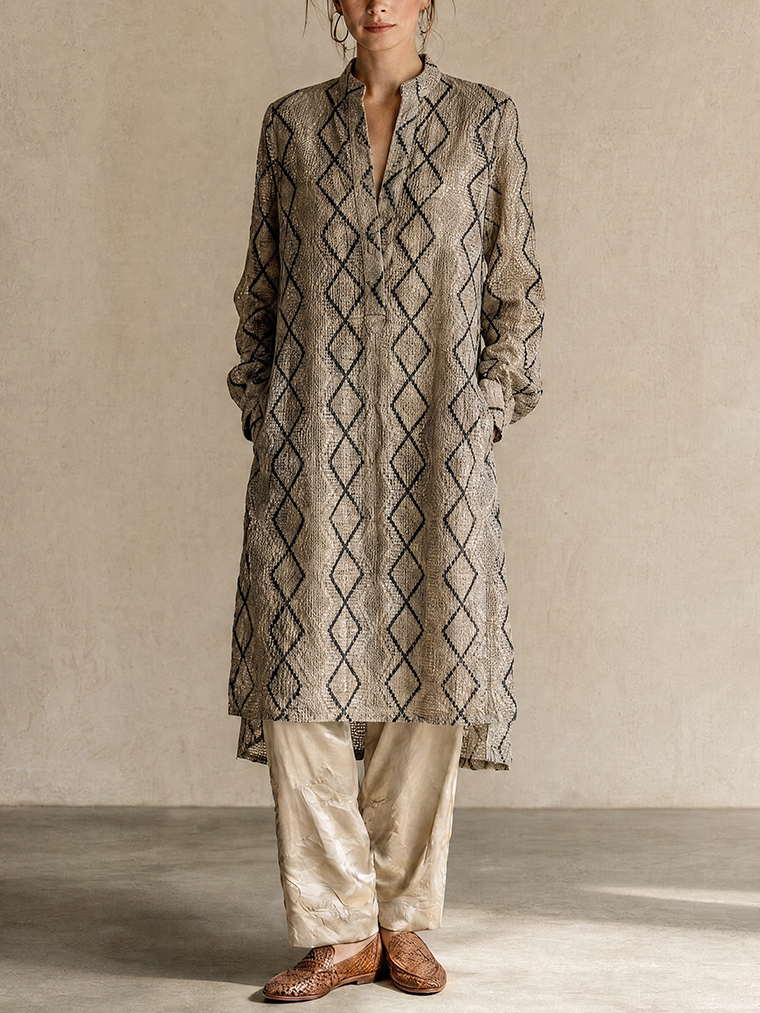 Taupe Diamond Jacquard Knit Long Dress