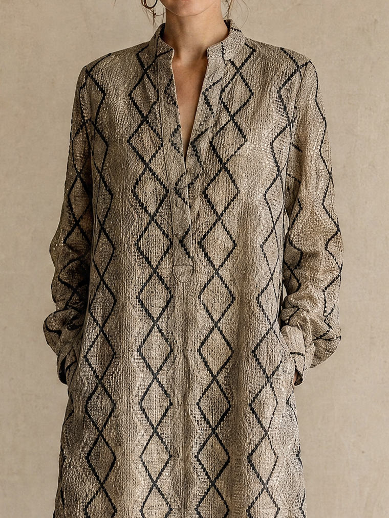 Taupe Diamond Jacquard Knit Long Dress
