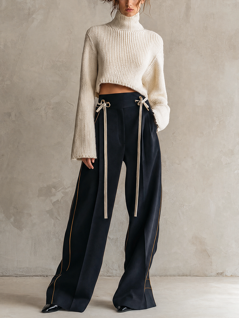 Midnight Navy High-Waisted Wide-Leg Trousers
