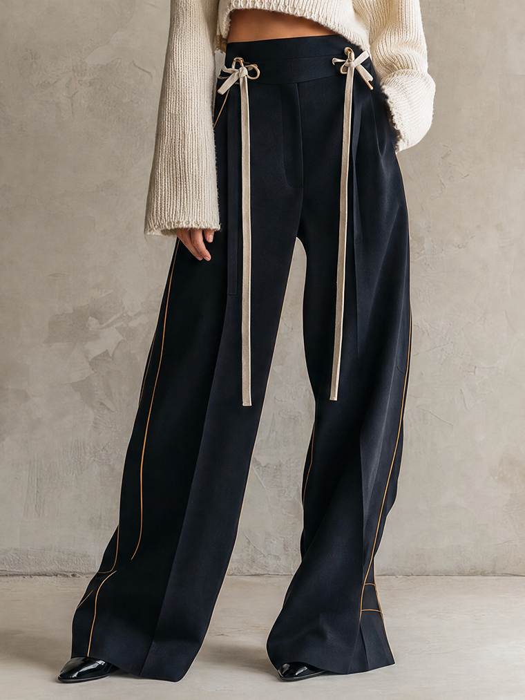 Midnight Navy High-Waisted Wide-Leg Trousers