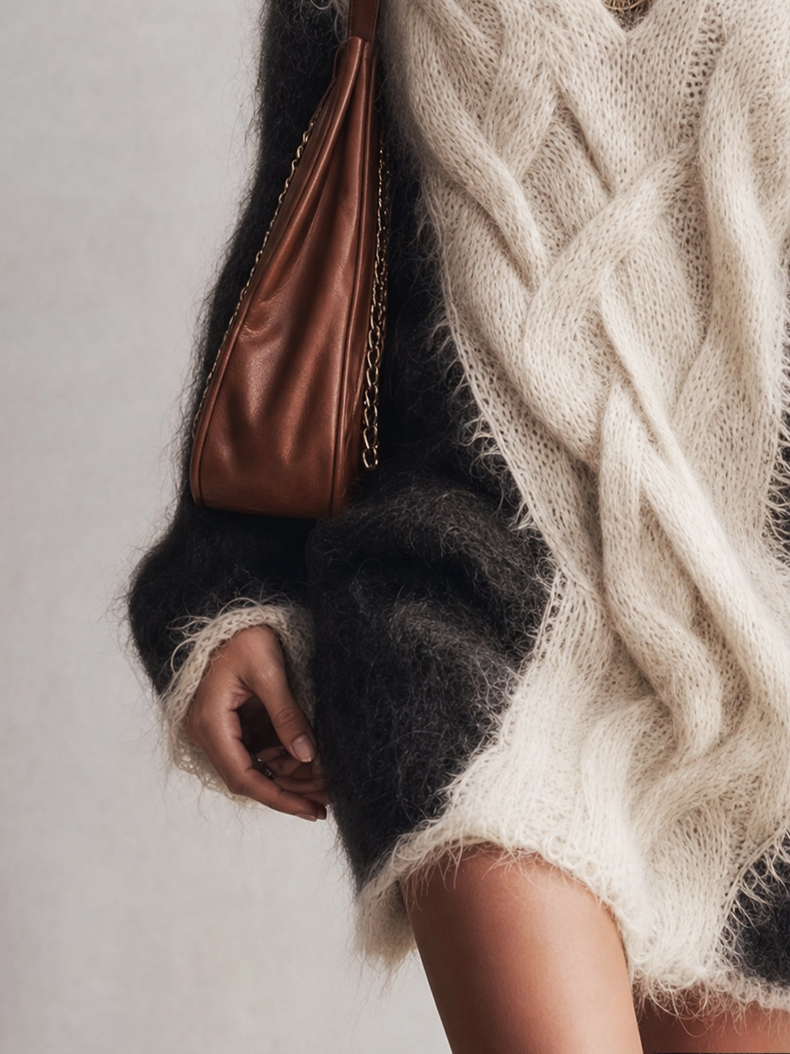 Black And White Color Block Mohair Knit Mini Dress