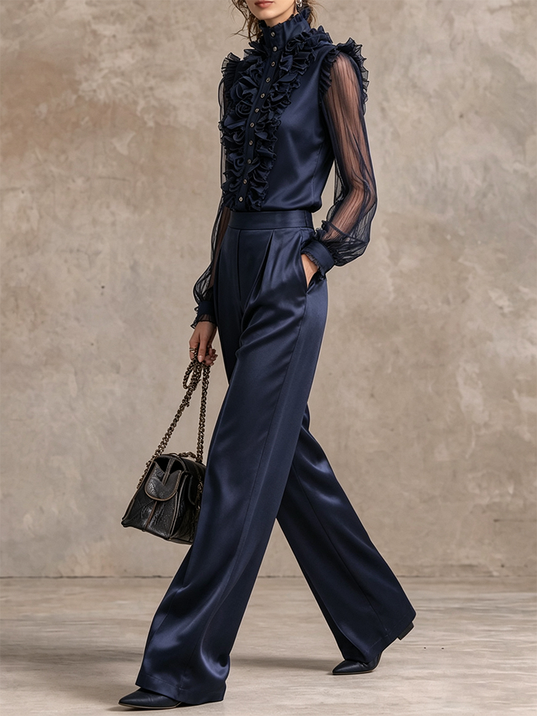 Midnight Blue Satin Shirt
