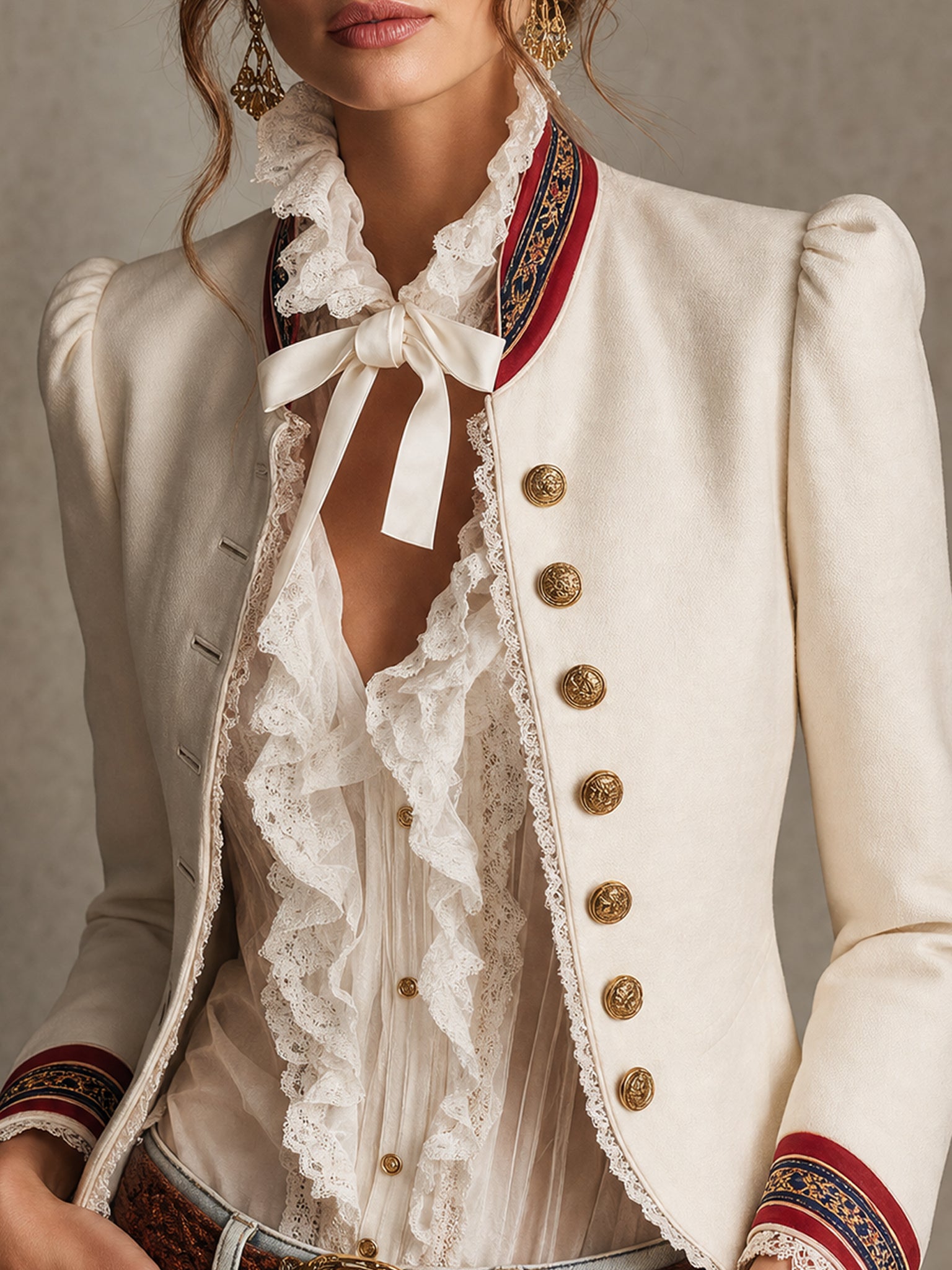 Vintage White Contrast Trim Napoleon Blazer