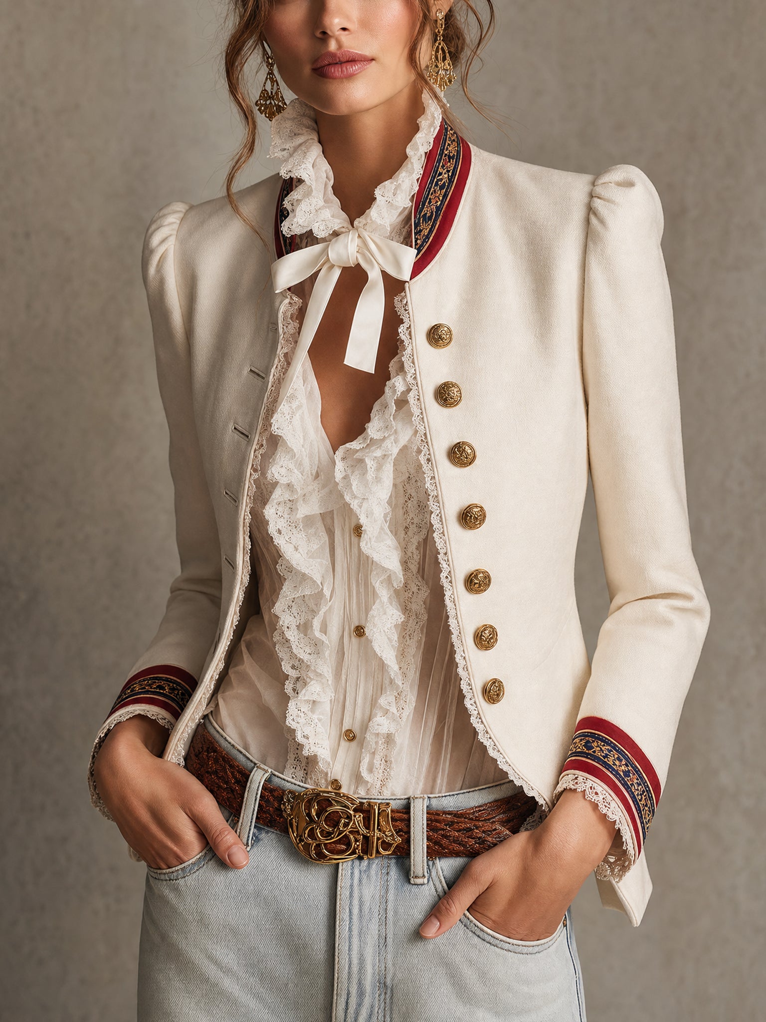 Vintage White Contrast Trim Napoleon Blazer
