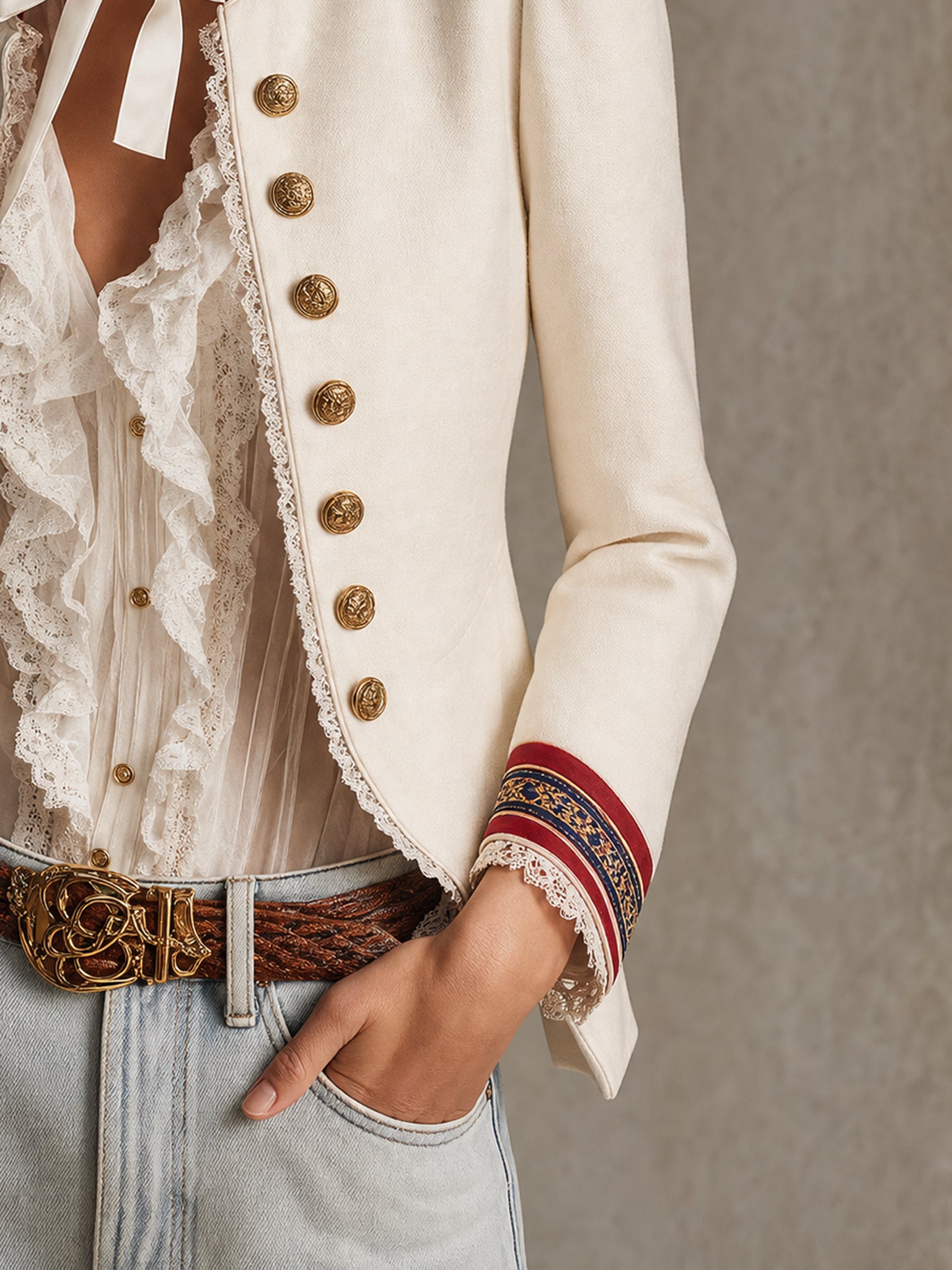 Vintage White Contrast Trim Napoleon Blazer