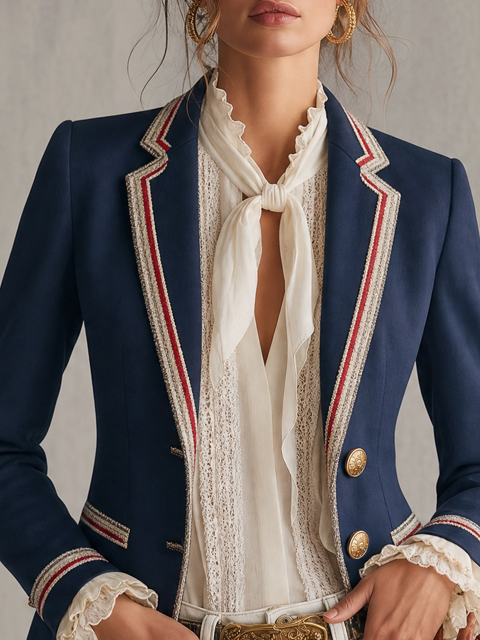 Blue Contrast Trim Cropped Blazer