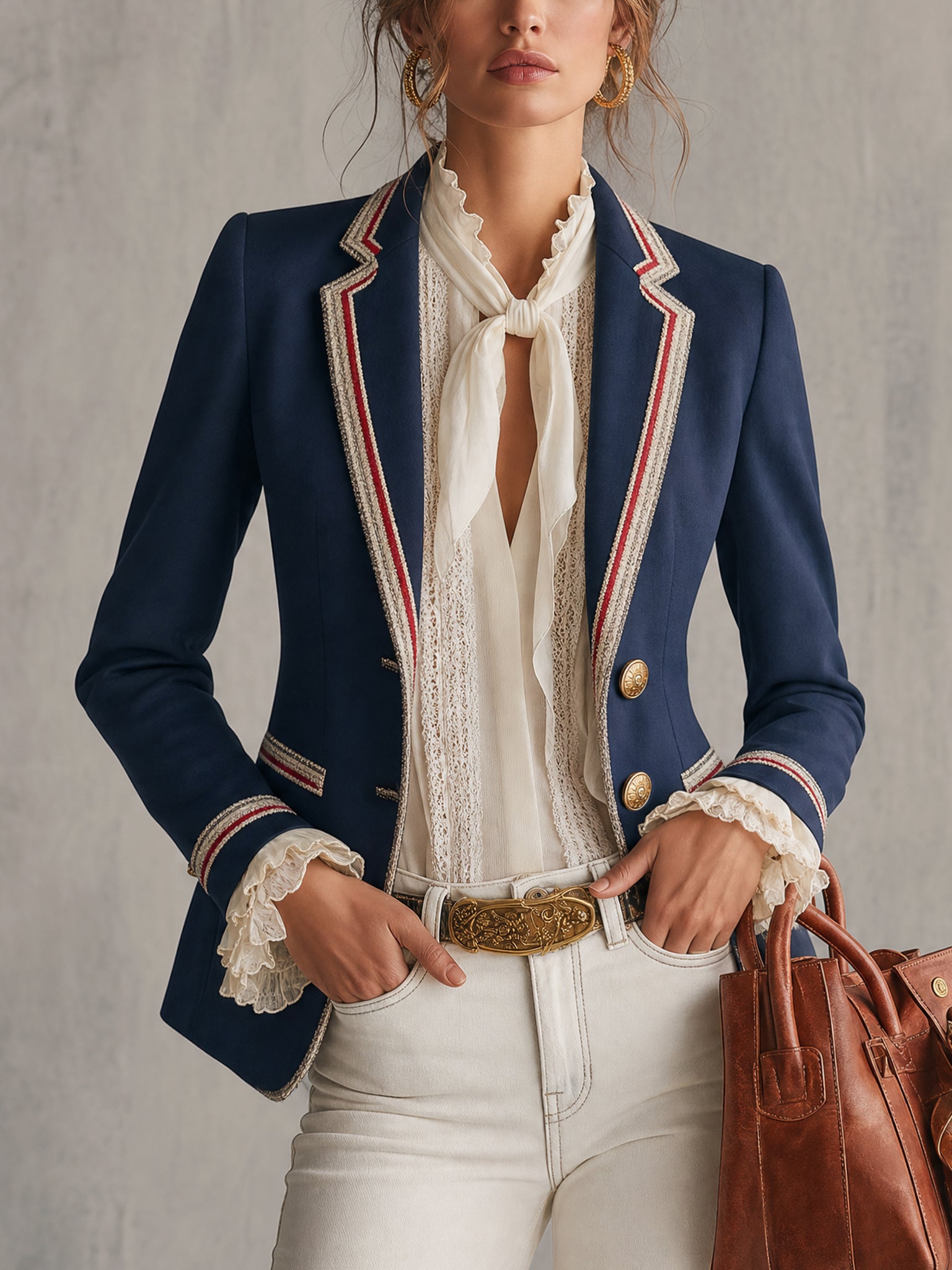 Blue Contrast Trim Cropped Blazer