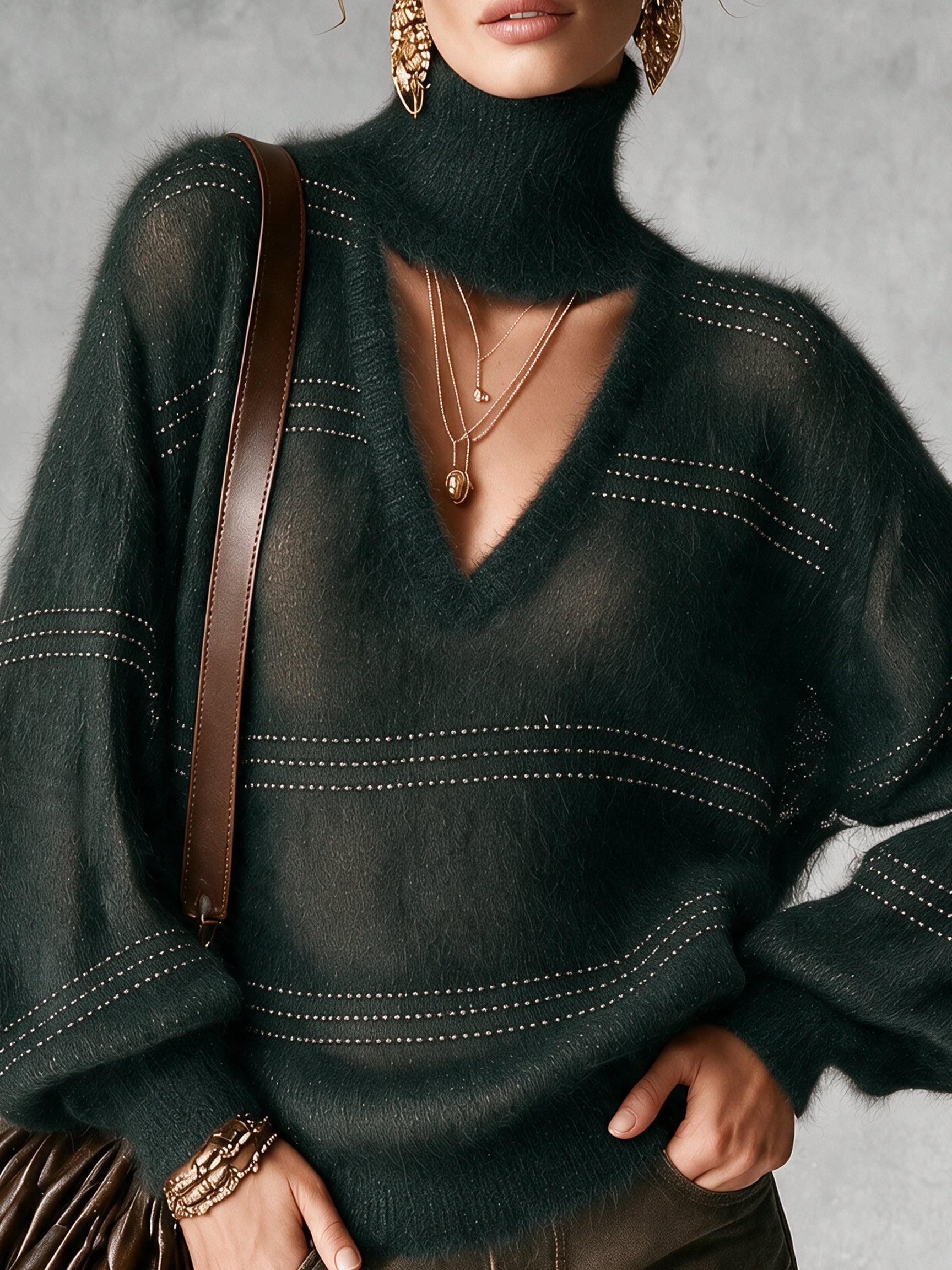 Green Mohair Embellished Oversized Sweater