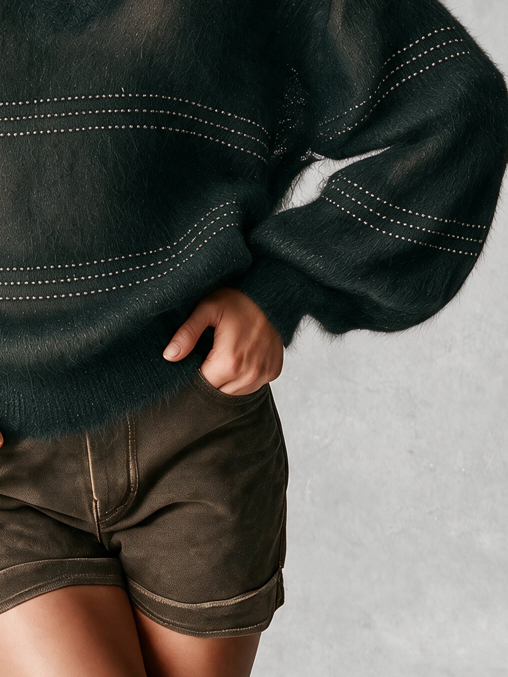 Green Mohair Embellished Oversized Sweater