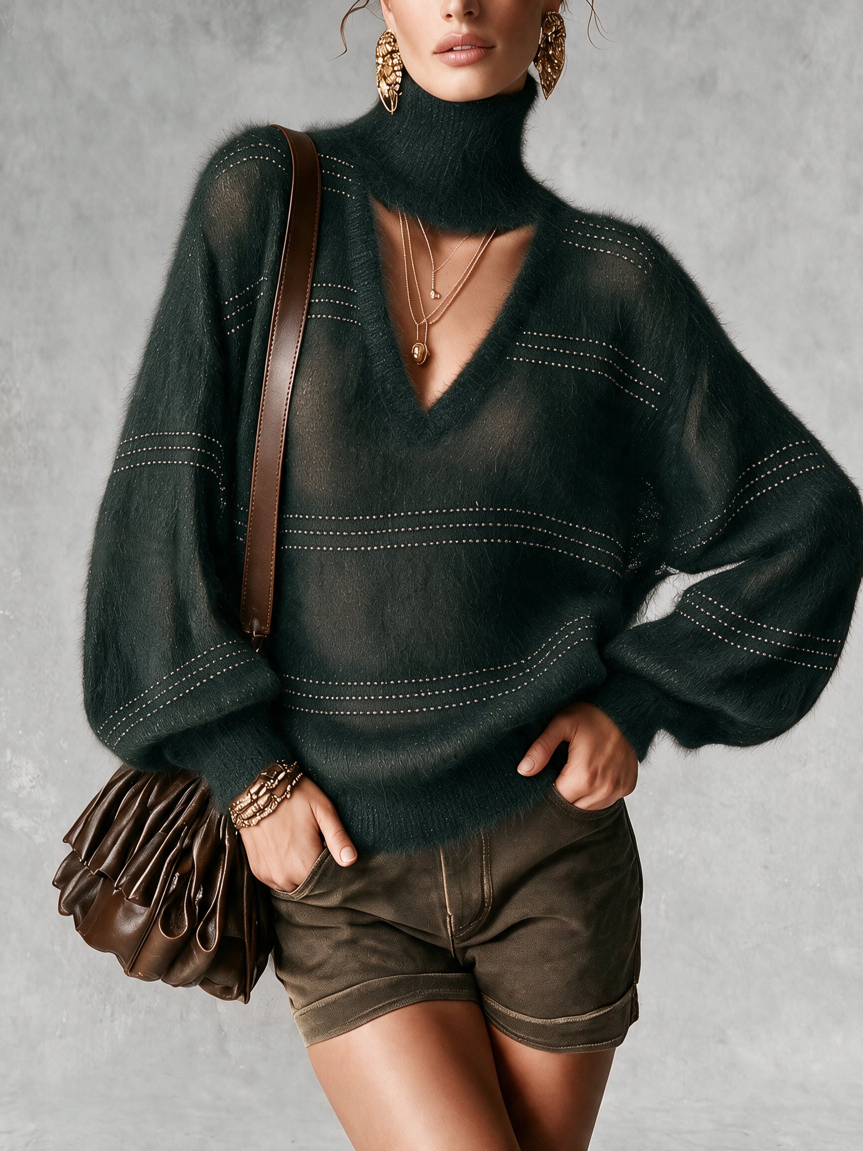Green Mohair Embellished Oversized Sweater