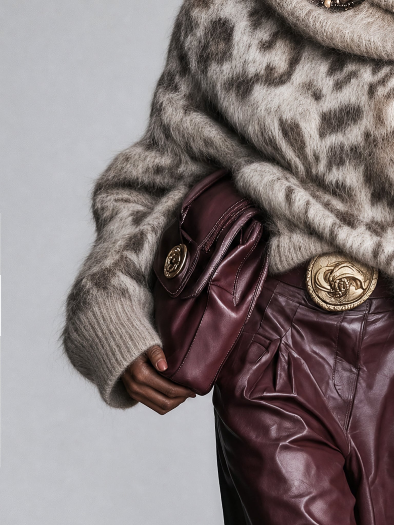 Brown Animal Print Oversized Mohair Sweater