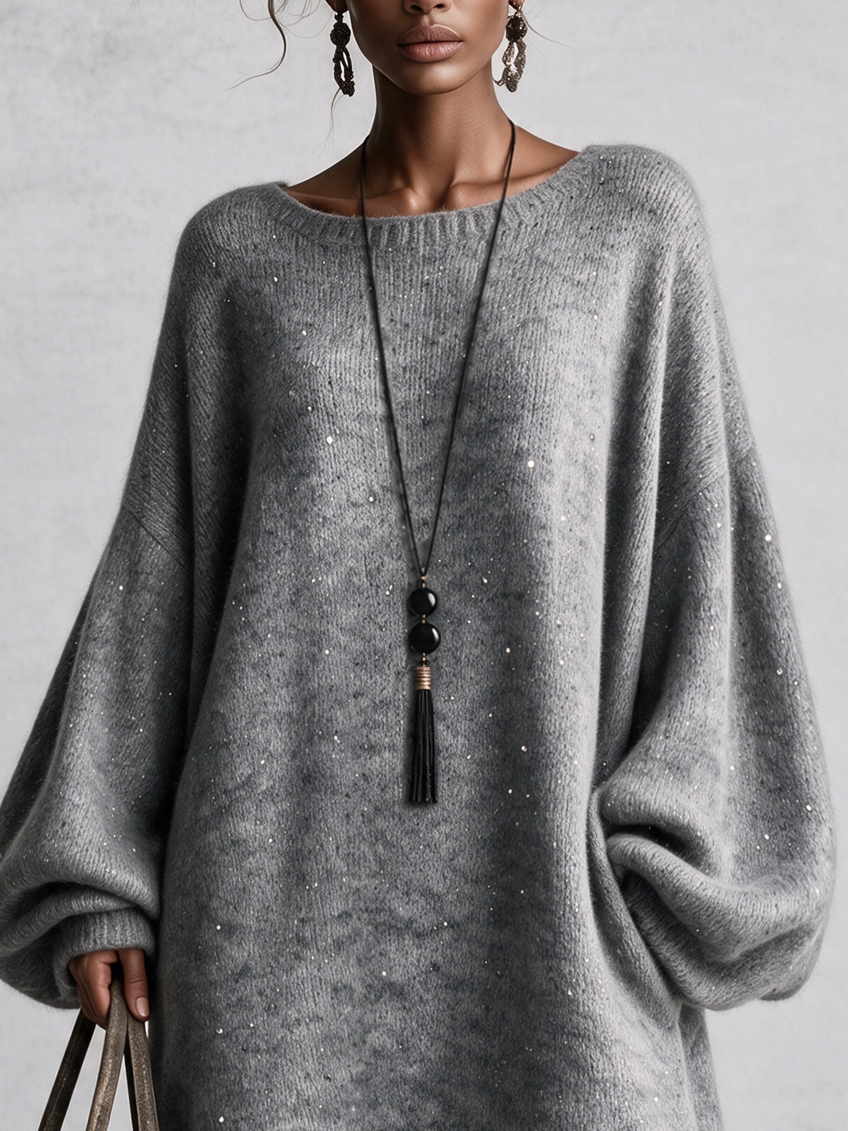 Heather Gray Sequin Oversized Mini Dress