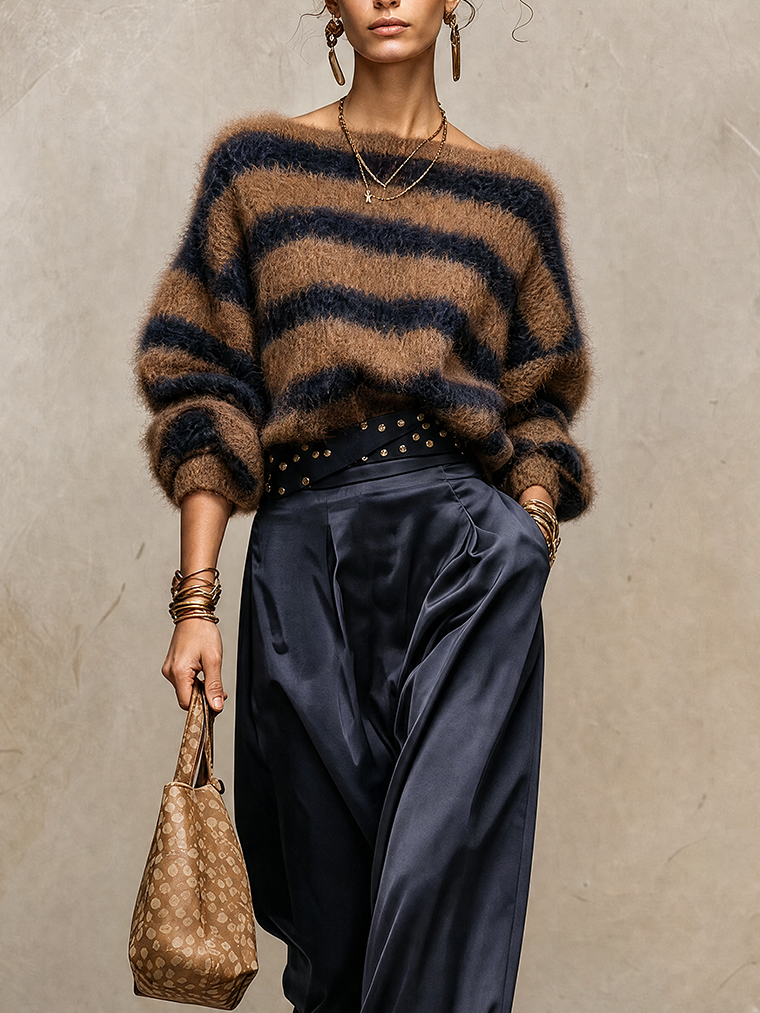 Midnight Navy Satin Wide-Leg Trousers
