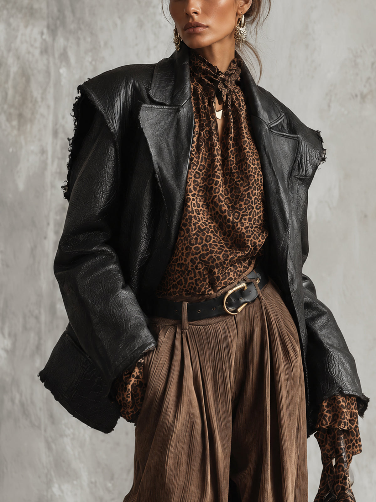 Black Brushed Faux Leather Raw Edge Jacket
