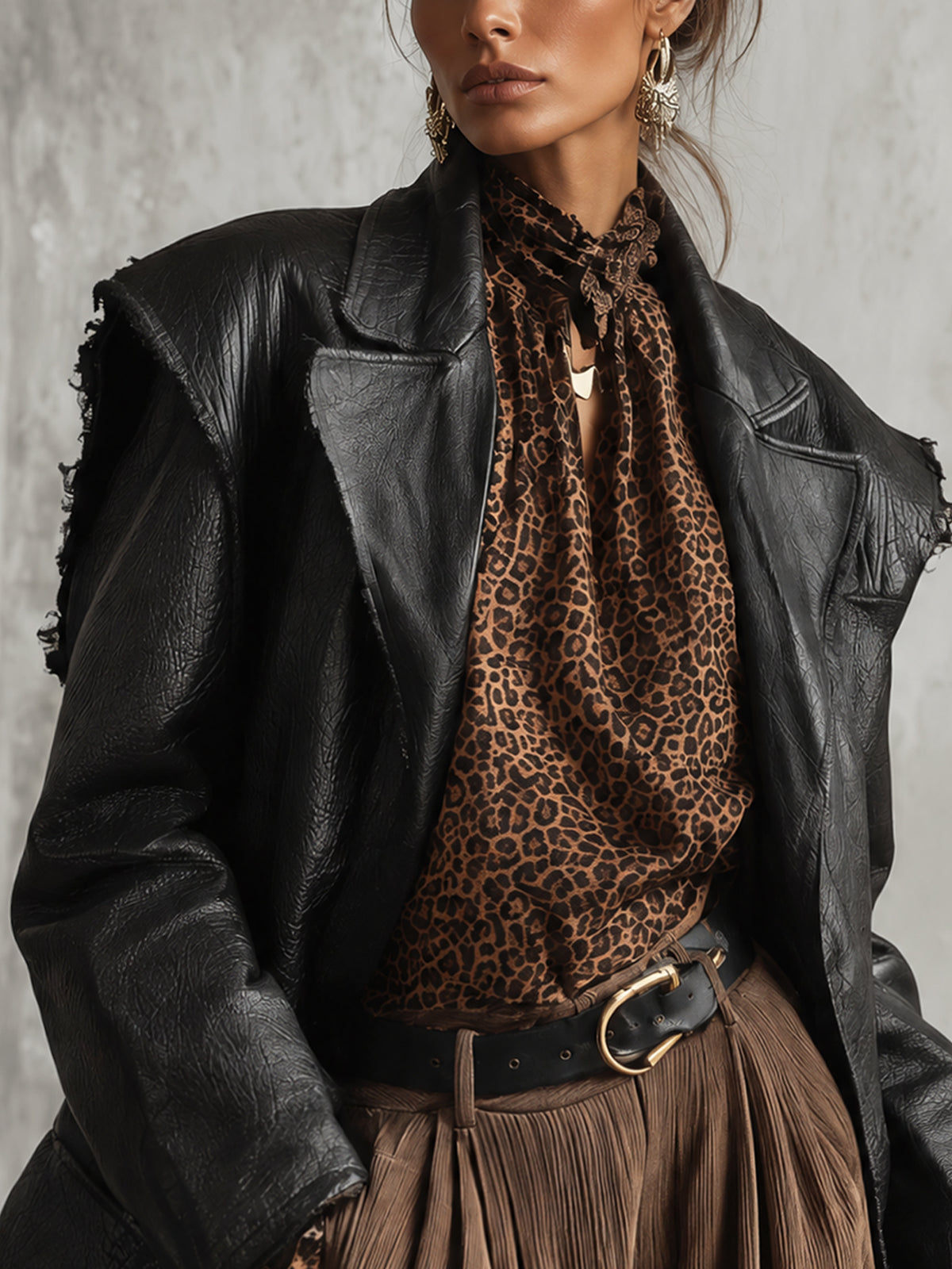 Black Brushed Faux Leather Raw Edge Jacket