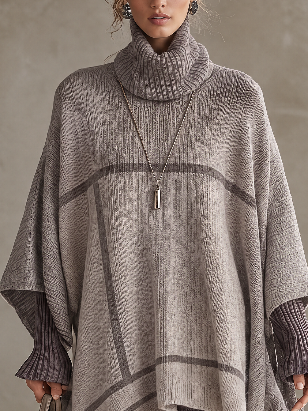 Lavender Faux Two-Piece Turtleneck Poncho Sweater Dress